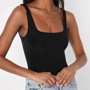 Lulus Sophisticated Ease Black Knit Square Neck Bodysuit - Size XS